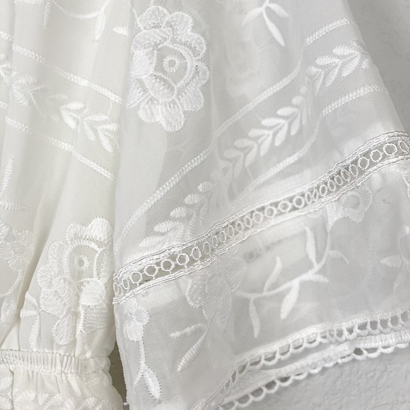 Polly Floral Embroidered V-Neck Gathered Waist Romper - Picture 5 of 15